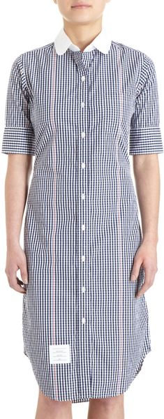 Thom Browne Gingham Dress in Blue (navy) - Lyst