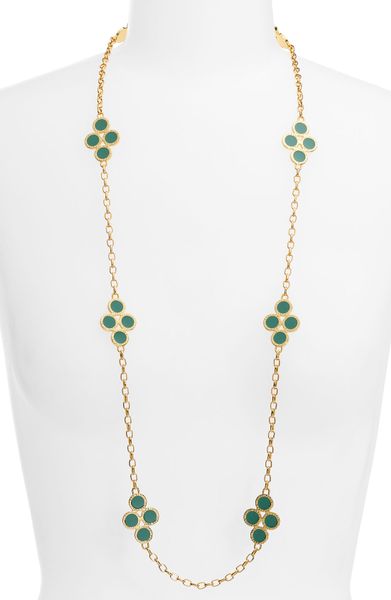 Tory Burch Cole Enamel Clover Necklace in Blue (storm blue) - Lyst