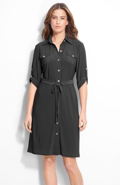 Tahari By Arthur S. Levine Matte Jersey Shirtdress in Black - Lyst