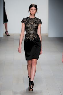 Marios Schwab Fall 2012 Knee Length Short Sleeve Dress With Lace Top In Black  - Lyst