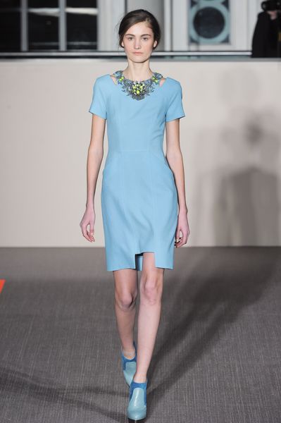 Matthew Williamson Fall 2012 Short Blue Formal Dress with Appliquéd Neckline and Hem Cutouts in Blue - Lyst