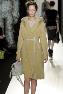 Mulberry Fall 2012 Long Shearling Coat With Patch Pockets, Front Zip Closure And Rabbit Fur Trimmed Hood In Beige - Lyst