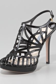Prada Caged Patent Leather Slingback Pump - Lyst