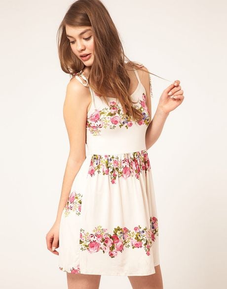 Asos Summer Dress In Rose Print in Beige (cream) - Lyst