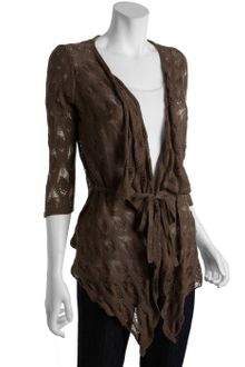 Autumn Cashmere Khaki Cotton Pointelle Drape Tie Waist Cardigan - Lyst