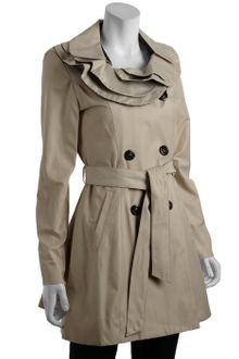 Betsey Johnson Flax Cotton Blend Belted Ruffle Trench Coat - Lyst