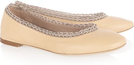 Chloé Crochet and Beadtrimmed Leather Ballet Flats in Beige (nude) - Lyst