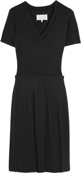 Maison Martin Margiela PleatedSkirt Jersey And CottonBlend Dress in Black - Lyst