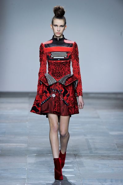 Mary Katrantzou Fall 2012 Typewriter Print Peplum Dress in Red - Lyst