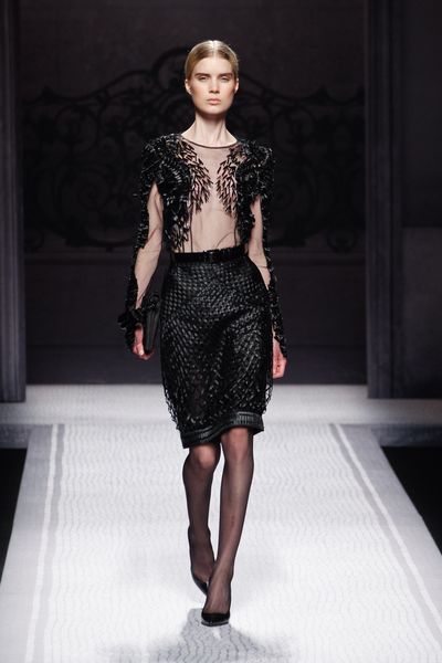 Alberta Ferretti Fall 2012 Woven Pencil Skirt  in Black - Lyst