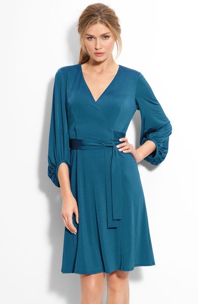 Donna Ricco Bloused Sleeve Faux Wrap Dress in Blue (twilight) - Lyst