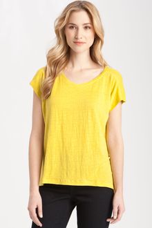 Eileen Fisher Box Pleat Linen Jersey Tee - Lyst