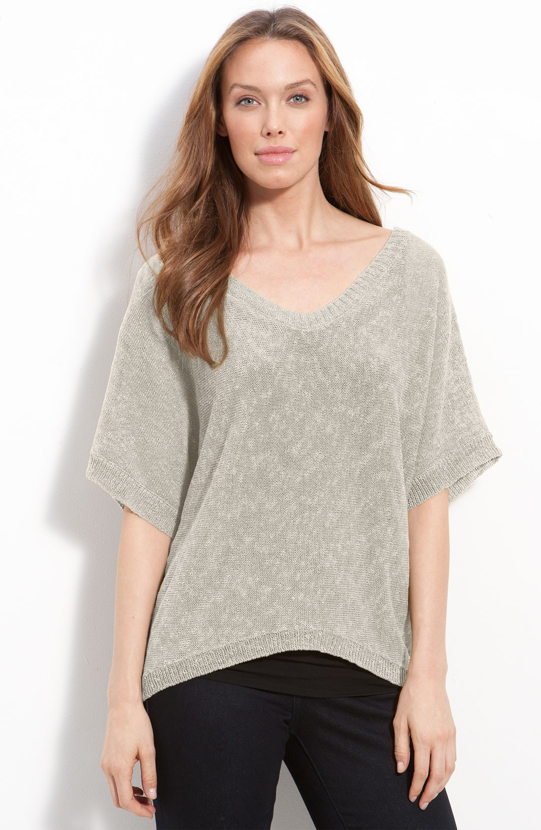 Eileen Fisher Vneck Mélange Linen Blend Sweater in Gray (pebble) Lyst