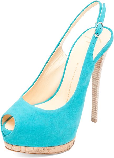 Giuseppe Zanotti Sling Back Cork Pump in Turquoise in Blue (coral) - Lyst