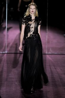 Gucci Fall 2012 Asymmetrical See-Through Embellished Evening Gown With Short Sleeve, Beading  And Layered Maxi Skirt  - Lyst