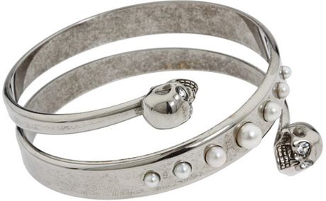 Alexander Mcqueen Spiral Twin and Pearl Bracelet in Silver (s) - Lyst