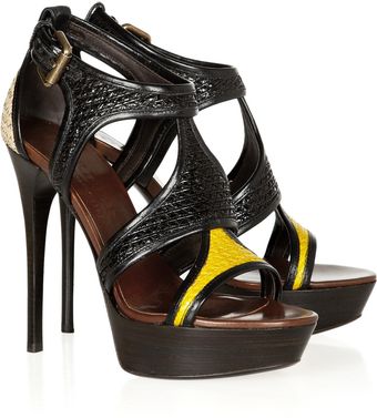 Burberry Prorsum Raffia and Patent-leather Sandals - Lyst