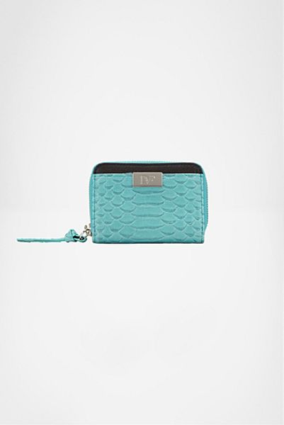 Diane Von Furstenberg Zip Around Embossed Python Card Wallet in Blue (reef) - Lyst