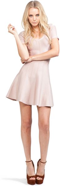 Hervé Léger Flare Skirt Dress in Bare in Pink (bare) - Lyst