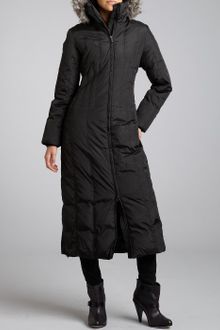 London Fog Black Down Filled Faux Fur Hooded Long Coat - Lyst