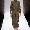 Max Mara Fall 2012 Long Sleeve Cropped Leg Military Style Jumpsuit With Attached Leather Belt In Khaki in Khaki - Lyst