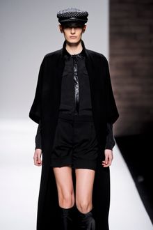 Max Mara Fall 2012 Long Sleeve Silk Satin Blouse With Leather Button Stand And Collar In Black  - Lyst