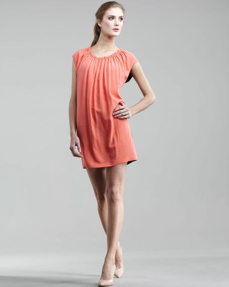 Robert Rodriguez Twotone Tunic Dress in Orange (coral) - Lyst