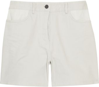  Leather-Paneled Mid-Rise Stretch-Denim Shorts 