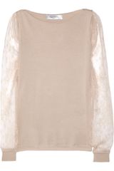 Valentino Lace-sleeved Fine-knit Wool-blend Sweater