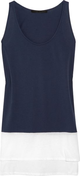 Victoria Beckham Twotone Cottonjersey Tank in Blue (navy) - Lyst