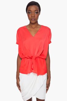 Carven Coral Satin Knot Blouse - Lyst