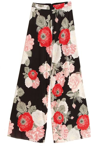Alice + Olivia Printed Wide Leg Pant in Black (floral) - Lyst