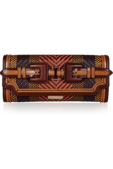 Burberry Prorsum Woven Leather and Raffia Clutch - Lyst