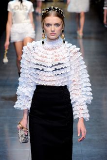 Dolce & Gabbana Fall 2012 Sheer Lace Ruffle Blouse  - Lyst