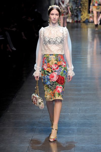 Dolce & Gabbana Fall 2012 KneeLength Floral Pencil Skirt in Multicolor (white) - Lyst