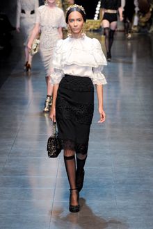 Dolce & Gabbana Fall 2012 Knee Length Pencil Skirt With Lace Panels In Black  - Lyst