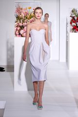 Jil Sander Fall 2012 Knee Length Strapless Corset Dress With Side Sleeves And Contrasting Fold Detail In White 