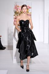 Jil Sander Fall 2012 Strapless Corseted Mid Length Dress In Lacquered Leather With Front Pockets In Black 