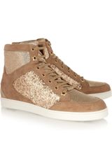 Jimmy Choo Tokyo Suede and Glitter-finish High-top Sneakers