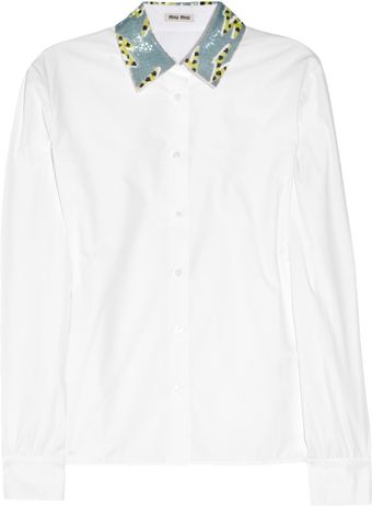  Sequined-Collar Cotton-Poplin Shirt 