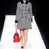 Moschino Fall 2012 Long Black and White Checkered Coat with Velvet Embellished Collar  in Black - Lyst