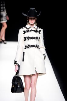 Moschino Fall 2012 White Long Band Leader Inspired Coat with Floral Ornamented Enlarged Buttons  - Lyst