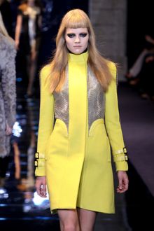 Versace Fall 2012 Yellow Wool Mini Coat With Silver Panels And Side Welt Pockets  - Lyst