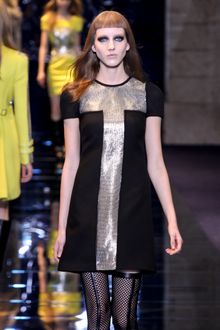 Versace Fall 2012 Short Sleeve Mini Dress With Silver Panel In Black  - Lyst