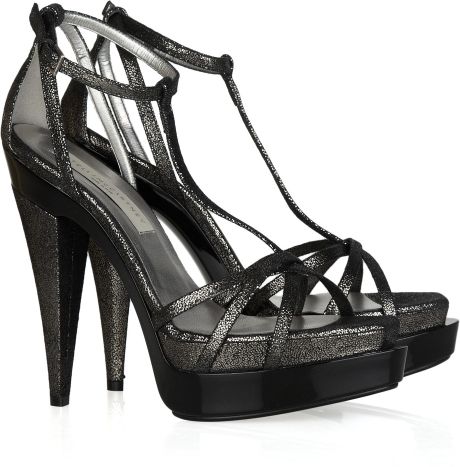 Stella Mccartney Viola Metallic Faux Nubuck Leather Sandals in Black - Lyst