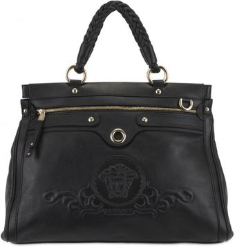 Versace Embossed Logo Leather Top Handle - Lyst