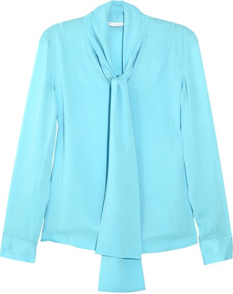 Diane Von Furstenberg Daria Silkblend Pussybow Blouse in Blue (aqua) - Lyst