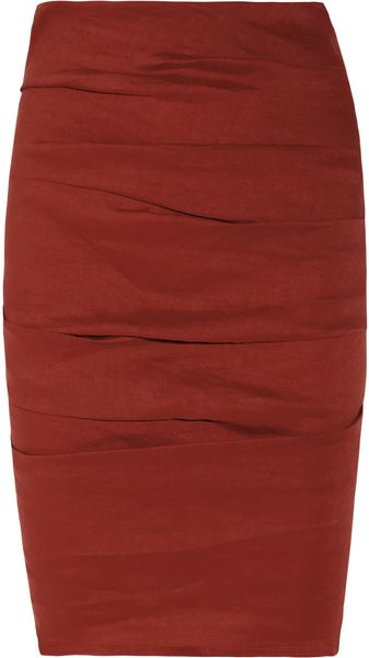La Petite Salope Ruched Stretch Linen-blend Pencil Skirt - Lyst