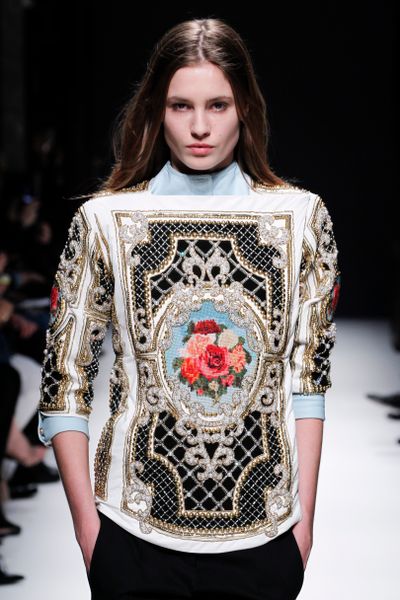 Balmain Fall 2012 Leather Embellished Sweatshirt with Needlepoint Cameo in Multicolor - Lyst