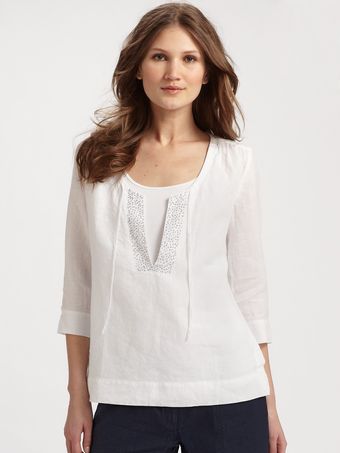 Eileen Fisher Handkerchief Linen Sequin Top - Lyst